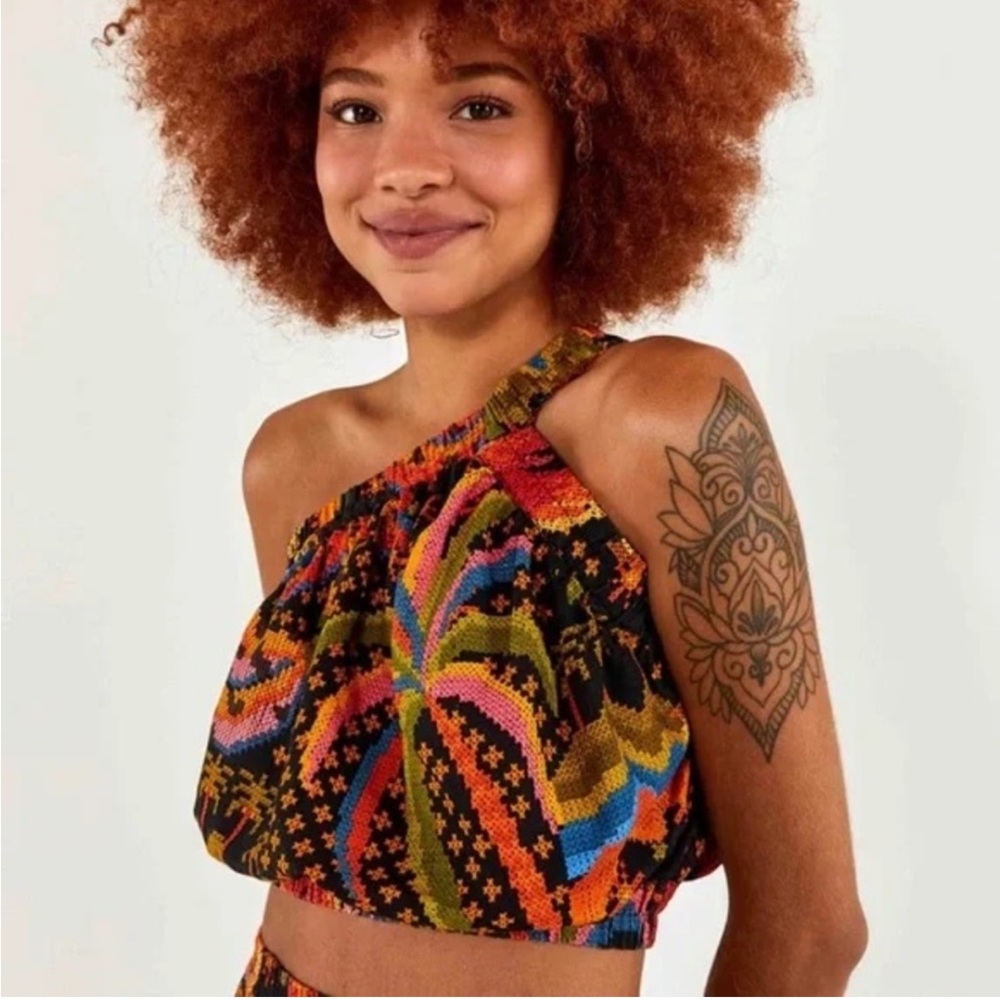 Farm Rio Macaw Island One Shoulder Crop Top